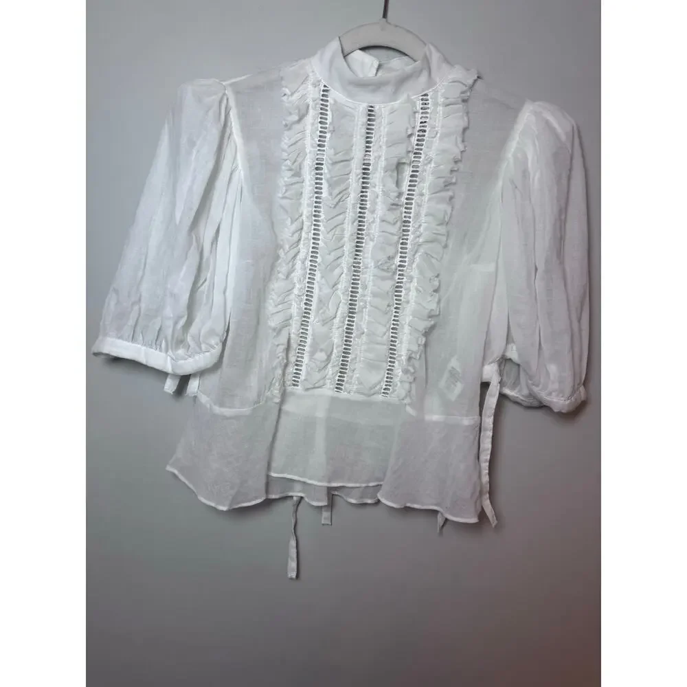 Hope For Flowers by Tracy Reese White Frilled Puff Sleeve Blouse XS